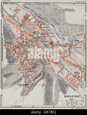 BAR-LE-DUC. Vintage town city ville plan carte carte. Meuse, 1930 Banque D'Images