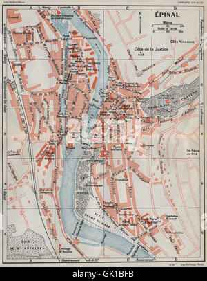 ÉPINAL ÉPINAL. Vintage town city ville plan carte carte. Vosges, 1930 Banque D'Images