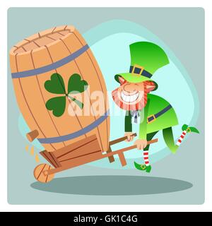 Jour Patrick green leprechaun lucky fût de bière Illustration de Vecteur