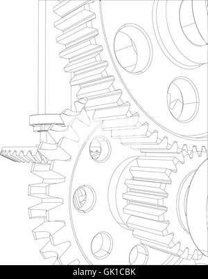 Reducer composé d'engrenages, roulements et arbres. Close-up. Vector Illustration de Vecteur