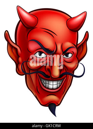 Cartoon red devil satan ou Lucifer face démon avec des cornes et une barbe de bouc Banque D'Images