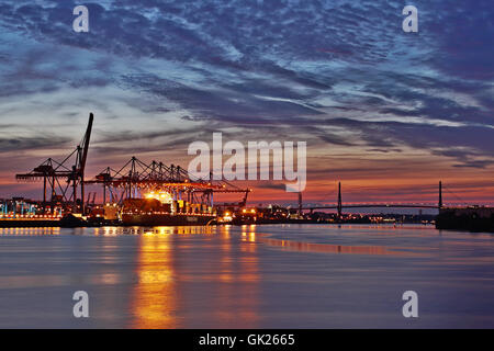 Container terminal Altenwerder soir Banque D'Images