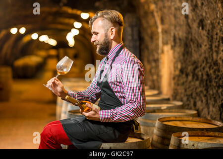 Sommelier dans la cave à vin Banque D'Images