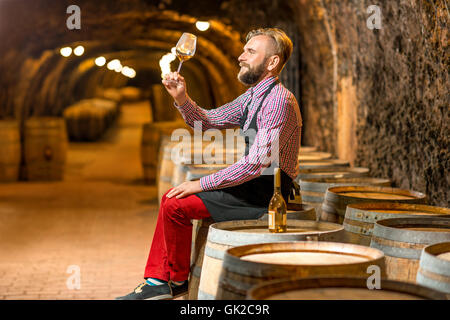 Sommelier dans la cave à vin Banque D'Images