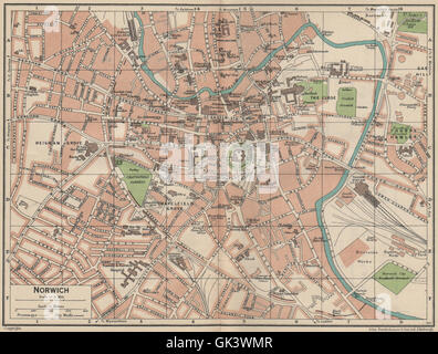 NORWICH. Plan Plan de la ville ville vintage. Norfolk, 1939 Banque D'Images