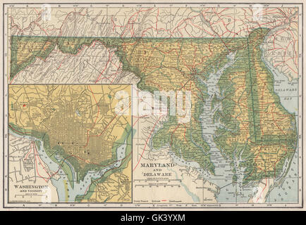 Le Maryland, New York et Washington DC carte montrant l'état des chemins de fer. POATES, 1925 Banque D'Images
