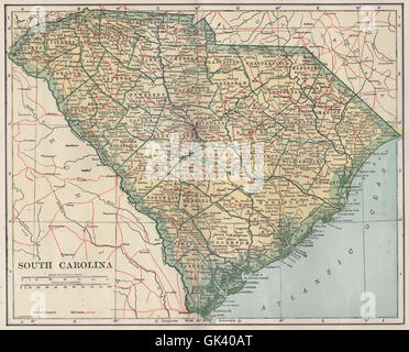 South Carolina state carte montrant des chemins de fer. POATES, 1925 Banque D'Images