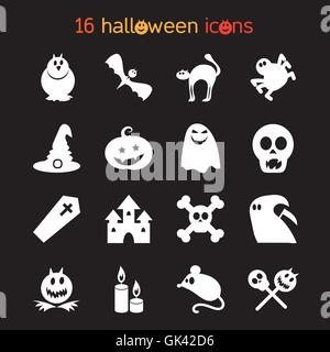 Halloween icons set d'animaux, le crâne, les os et les attributs magiques pour le web et d'autocollants. Vector Illustration de Vecteur