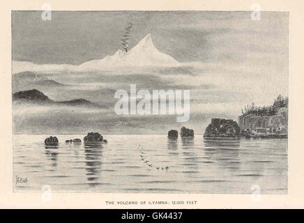 Le mont Ilyamna est un stratovolcan actif situé en Alaska, s'élevant à 12 000 pieds. Il fait partie de l’arc volcanique des Aléoutiennes et est connu pour son potentiel d’éruption, influençant à la fois l’environnement local et l’activité sismique dans la région. Banque D'Images
