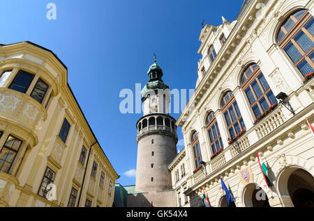 Sopron (Ödenburg) : Fire Tower et l'Hôtel de Ville, Hongrie, Györ-Moson-Sopron, Banque D'Images