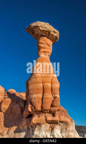 Toadstool Hoodoo, bloc de formation du Dakota sur le piédestal de grès d'Entrada, zone de Rimrock Hoodoos, zone d'étude de la région sauvage de Cockscomb, Utah, États-Unis Banque D'Images