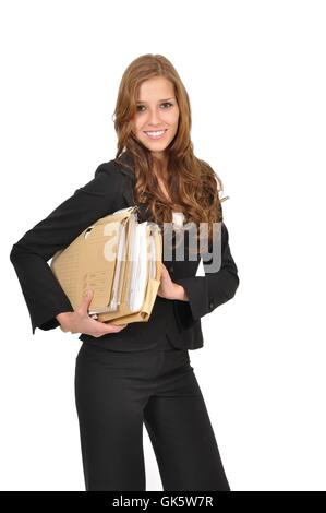 Woman in suit l'exécution des fichiers Banque D'Images