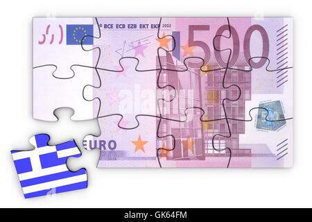 500 Euro Note Puzzle et une pièce grecque Banque D'Images