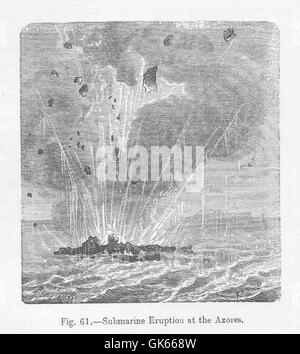 Une éruption sous-marine se produisant près des Açores est montrée dans cette image dramatique. L'éruption faisait partie de l'activité volcanique active de la région, qui est un élément clé du paysage géologique des Açores. Banque D'Images