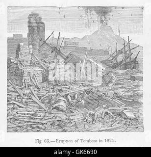 L’éruption du mont Tomboro en 1821 a été l’un des plus grands événements volcaniques de l’histoire. Elle a causé des destructions généralisées et a été liée à d’importants changements climatiques mondiaux dans les années qui ont suivi l’éruption. Banque D'Images