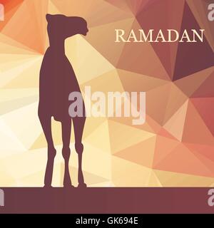 Ramadan accueil avec un chameau, carte de vœux islamique pour le Ramadan Kareem. Vector Illustration de Vecteur