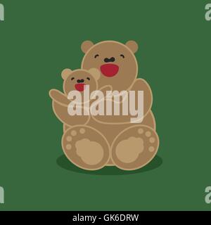 Autocollant, carte avec plaisir la mère et l'enfant ours brun. Vector Illustration de Vecteur
