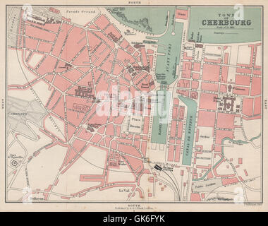 Plan de la ville de Cherbourg ville antique de la ville. Manche, 1913 carte antique Banque D'Images