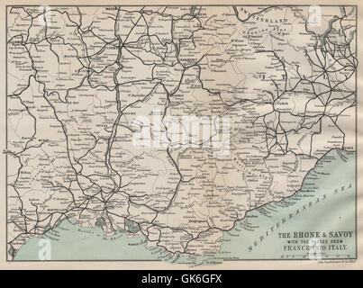 Français & Alpes italiennes. Provence Alpes Cote d'Azur. Savoie Vallée du Rhône, 1890 map Banque D'Images