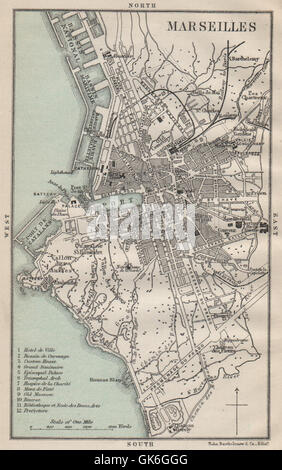 Ville antique de Marseille Plan de ville ville harbour port. Bouches-du-Rhône, 1890 map Banque D'Images