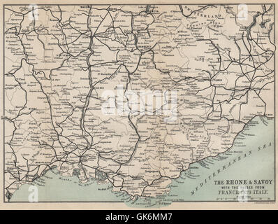 Français & Alpes italiennes. Provence Alpes Cote d'Azur. Savoie Vallée du Rhône, 1885 map Banque D'Images