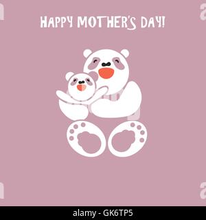 Autocollant, de vecteur avec happy carte mère et l'enfant panda Illustration de Vecteur