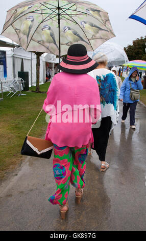 Southport, Merseyside, Météo France. 19 août, 2016 Les précipitations sur Flower Show foule le 2ème jour de la 48e assemblée annuelle extravagance floral. En dépit de l'augmentation de la tempête de vent et les détenteurs de billets conditions a continué à profiter du spectacle et du divertissement en dépit de prévisions de vents de force de tempête plus tard dans la journée. Credit : MediaWorldImages/Alamy Live News Banque D'Images