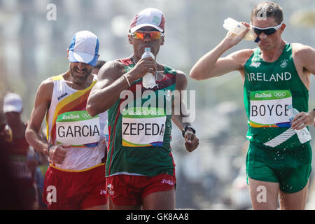 Rio de Janeiro, Brésil. Août 19, 2016. Jésus A. Garcia (ESP), Omar Zepeda (MEX) et Brendan Boyce (IRL) au cours de la marche athlétique en athlétisme aux Jeux Olympiques de Rio 2016 à Pontal. (Photo : Fernanda Paradizo/Fotoarena) Crédit : Foto Arena LTDA/Alamy Live News Banque D'Images