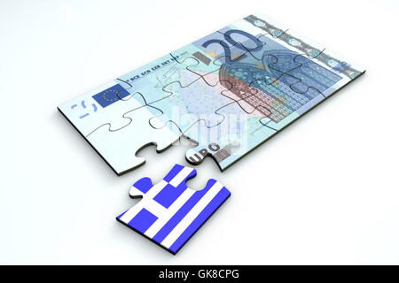 20 Euro Note Puzzle et une pièce grecque Banque D'Images