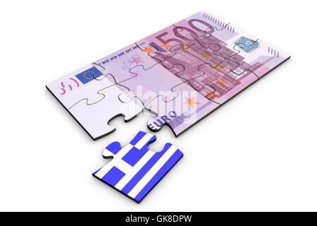 500 Euro Note Puzzle et une pièce grecque Banque D'Images