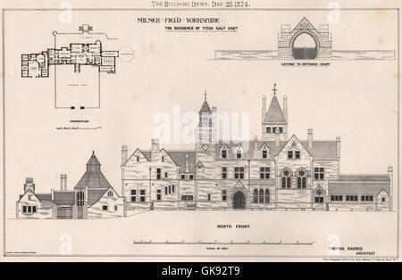 Champ Milner, Yorkshire ; la résidence de Titus Salt ; Thomas Harris Archt, 1874 Banque D'Images