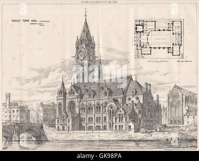 Hôtel de Ville de Paisley design ; Rennison & Scott, architectes. L'Écosse, 1875 imprimer Banque D'Images