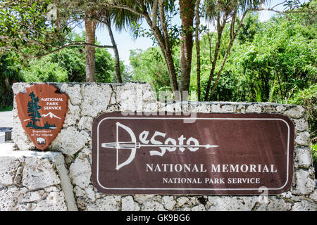 Bradenton Florida,National Park Service,de Soto National Memorial,1539,Hernando de Soto Landing,Spanish conquistador,monument,panneau,entrée,FL16063014 Banque D'Images