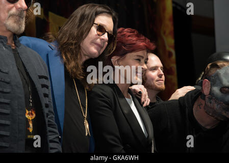 Ozzy Osbourne et Corey Taylor annonce spéciale conférence de presse pour l'Ozzfest Knotfest se réunit le 12 mai 2016 au Hollywood Palladium de Los Angeles, Californie. En vedette : Ozzy Osbourne, Sharon Osbourne, Jamey Jasta, où : Los Angeles, Californie, Banque D'Images