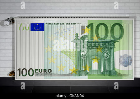 Radiateur avec billet d'euro Banque D'Images