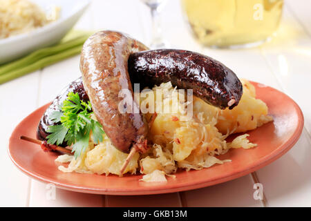 Boudin pommes de terre choucroute Banque D'Images