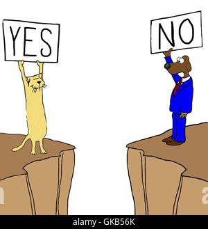 Caricature sur deux points de vue différents. Banque D'Images