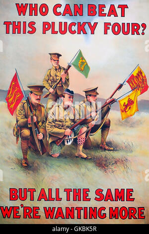 Affiche de recrutement de la PREMIÈRE GUERRE MONDIALE produit en Irlande vers 1915. Le soldat irlandais est debout. Banque D'Images