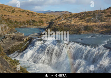 La cascade "Cascada Paine' sur la rivière Paine dans le Parc National Torres del Paine dans la région de Magallanes du sud du Chili. Banque D'Images