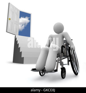 Personne en fauteuil roulant d'Obstacle face Escaliers Banque D'Images