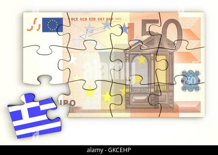 50 Euro Note Puzzle et une pièce grecque Banque D'Images