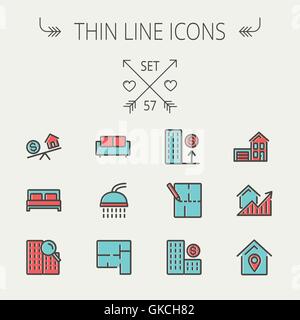 Real Estate fine ligne icon set Illustration de Vecteur