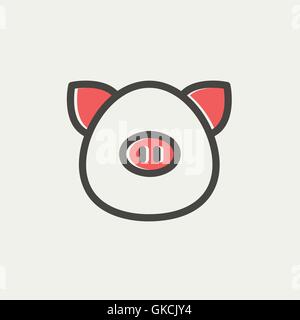 Face à l'icône de la ligne mince cochon Illustration de Vecteur