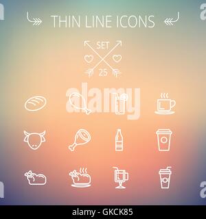 Nourriture et boisson fine ligne icon set Illustration de Vecteur