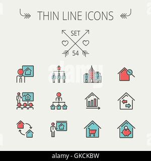 Real Estate fine ligne icon set Illustration de Vecteur