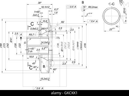 Croquis de la roue avec l'éclosion et l'angle d'inclinaison Illustration de Vecteur