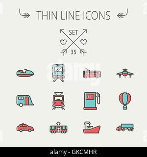 Fine ligne de transport icon set Illustration de Vecteur