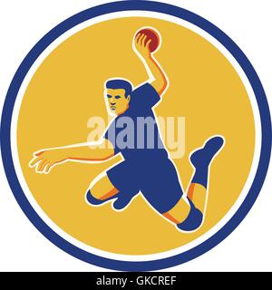 Joueur de handball Cercle frappant Retro Illustration de Vecteur