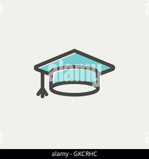 L'icône de la ligne fine graduation cap Illustration de Vecteur