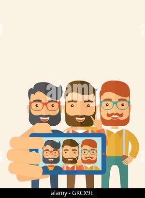 Trois hommes en tenant. selfies Illustration de Vecteur